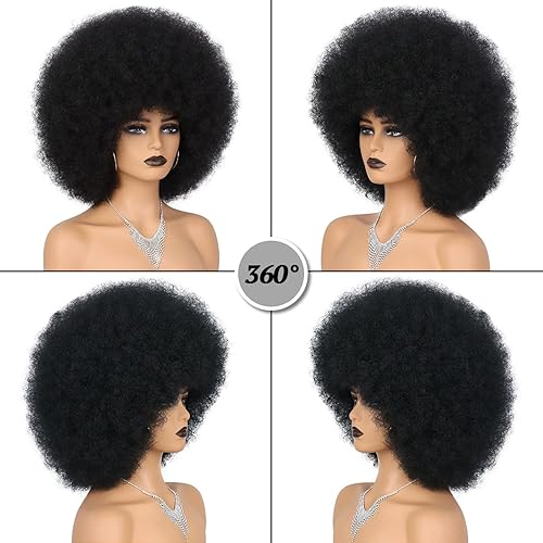 Miniatura 2 de Pelucas afro de los años 70 para mujeres negras, sin pegamento, peluca rizada afro resistente al calor, pelucas sintéticas para uso diario y fiesta,