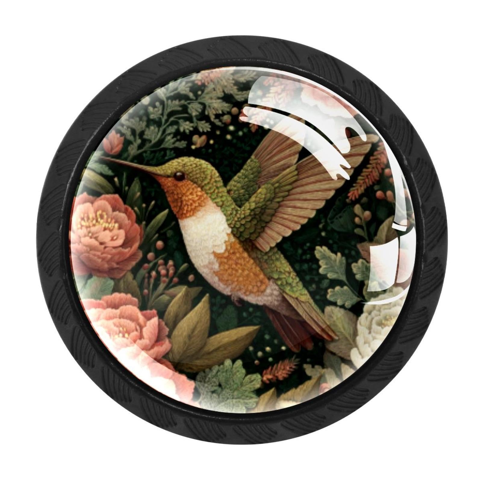 CHENZZZZ 4 Pack Black Hummingbird and Flowers (1) Kitchen Handles, Cabinet Pulls Hardware for Cupboard Drawer Knobs Dresser Pulls