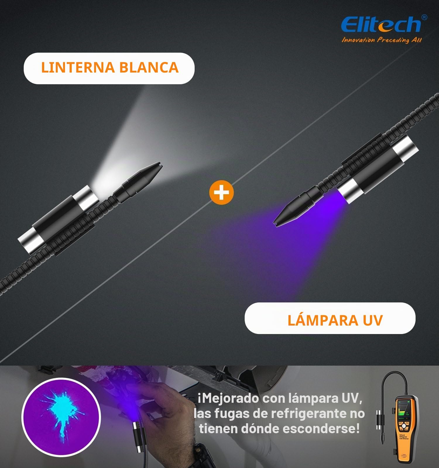 Elitech ILD-200 Pro Detector de Fugas Infrarrojo, Detector Profesional de Gas Refrigerante para R134a/R1234yf/R454B/R600a, para Aire Acondicionado, Neveras y Sistemas HVAC