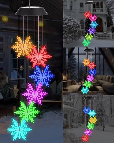Miniatura 1 de DOUBLEZHE Campanillas de viento solares para exteriores, campanillas de viento de copo de nieve que cambian de color, regalos de cumpleaños para