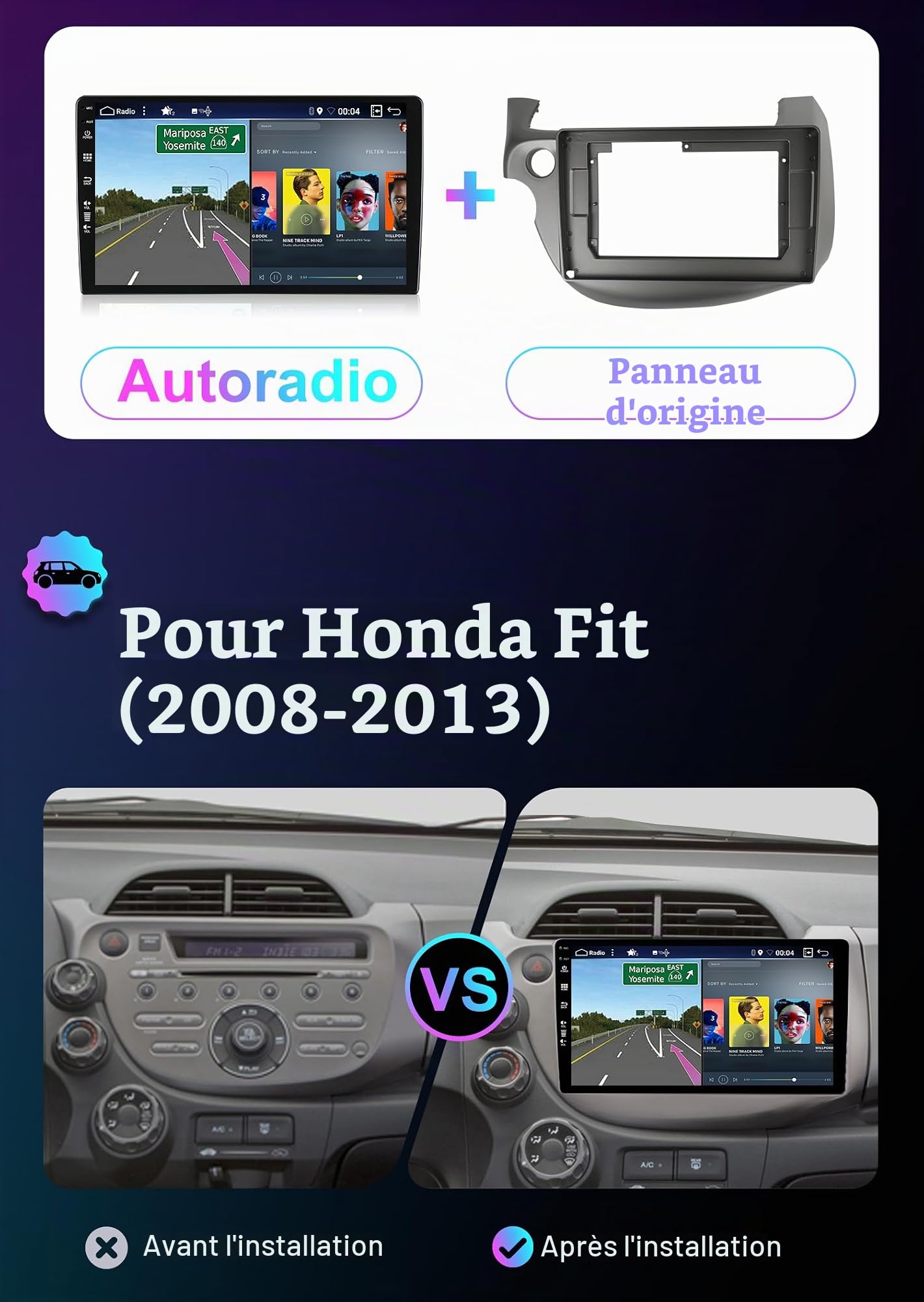 [6GB+128GB] Android 15 2 Din Autoradio pour Honda Fit Jazz (2007-2014)-[Intégré CarPlay/Android Auto/DSP/GPS]-IPS 2.5D 10.1" Écran Tactile-Caméra+MIC-Dab/Bluetooth 5.0/MirrorLink