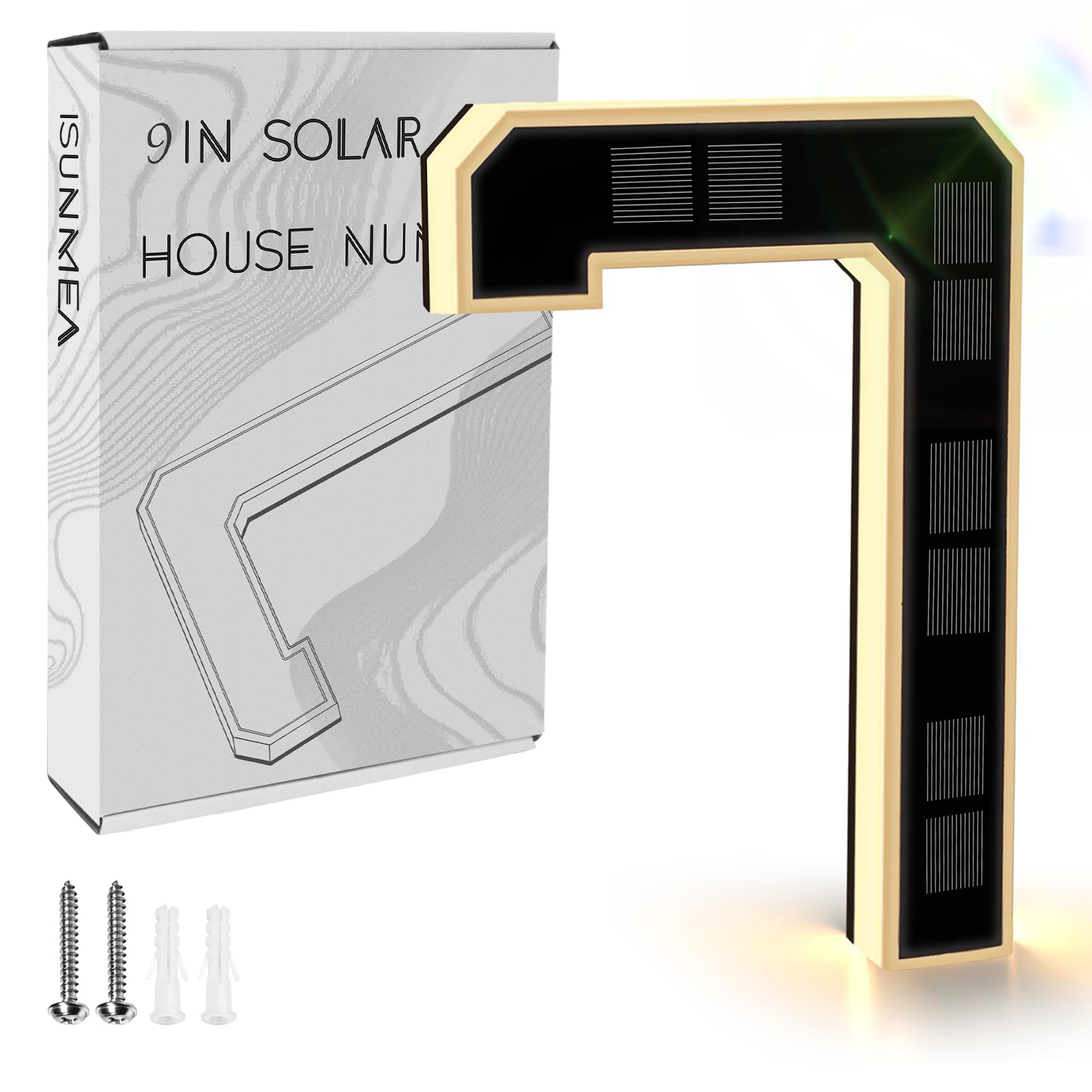 ISUNMEA 9 Inch Solar Lighted House Numbers for Outside, Light Up Waterproof LED Address Numbers Signs for Houses, Large Personalized Illuminated Exterior Modern House Numbers Light (7-Black, 9IN)