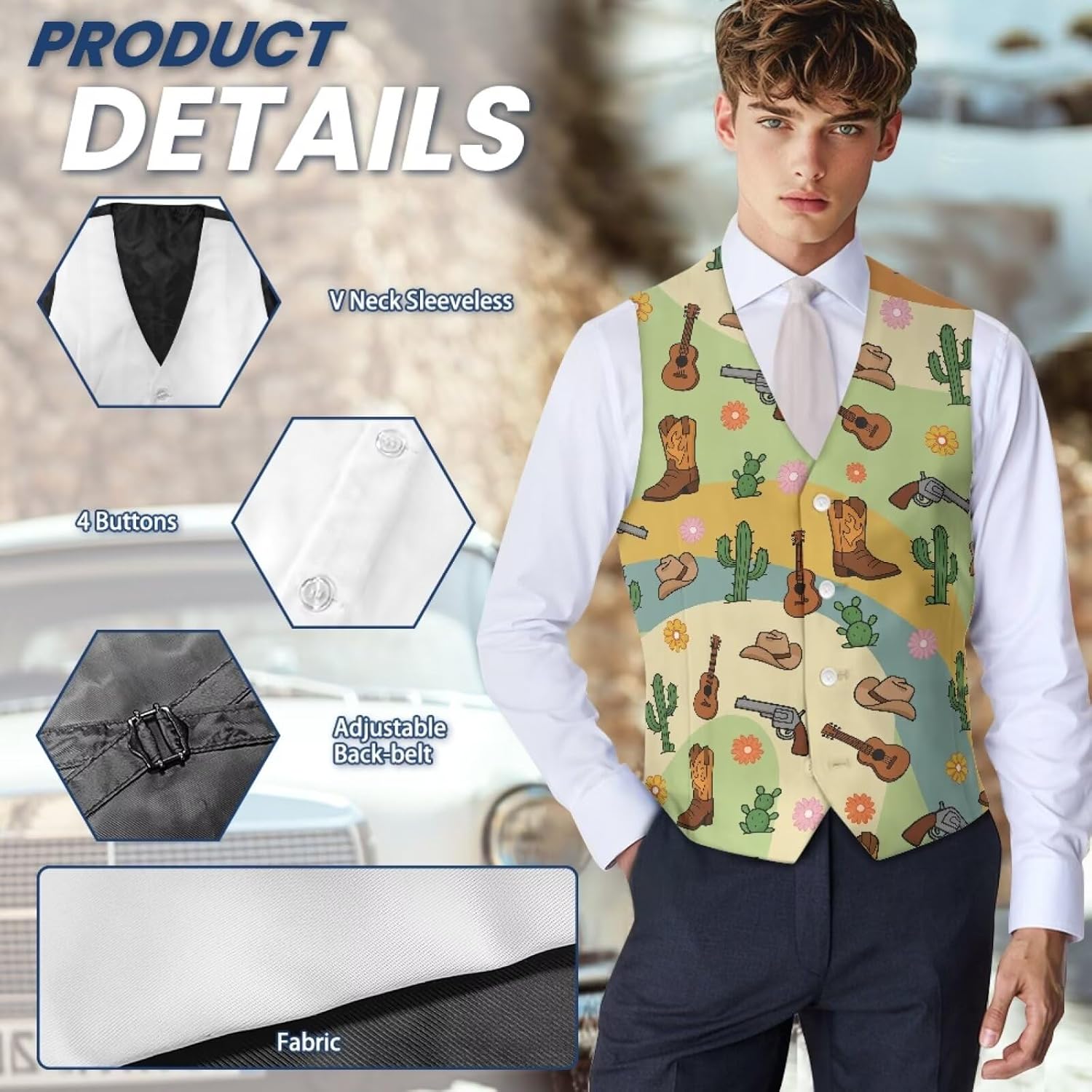 TOADDITDO Men's Suit Vest Slim Fit Dress Formal Dress Hipster Waistcoat Business Vest Jacket Lightweight Wedding Tuxedo Wear