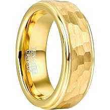 NUNCAD 8mm Tungsten Rings Gold Hammer Tungsten Wedding Bands Rings Electroplated Ring Polished Domed Rings Brushed Step Edge Comfort Fit Size N-X1/2
