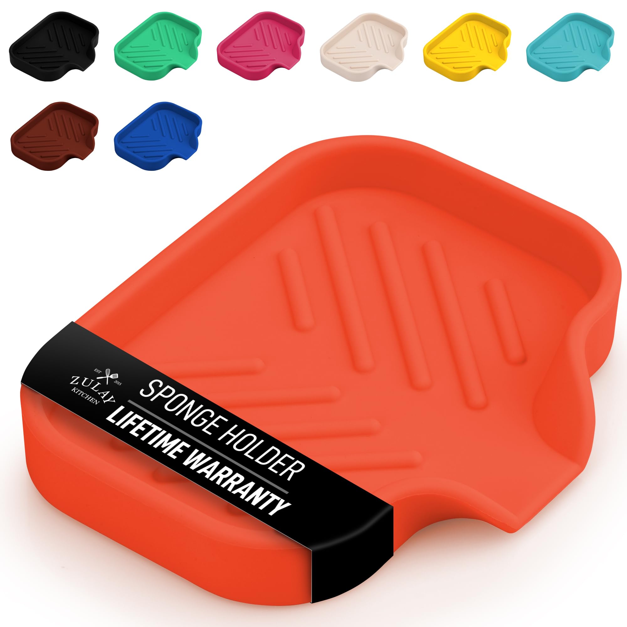 Zulay Kitchen Small Silicone Sponge Holder (4.9x3.3”) – Space-Saving Sink Organizer Tray for Sponge, Soap, Brush & More – Compact Non-Slip Dish for