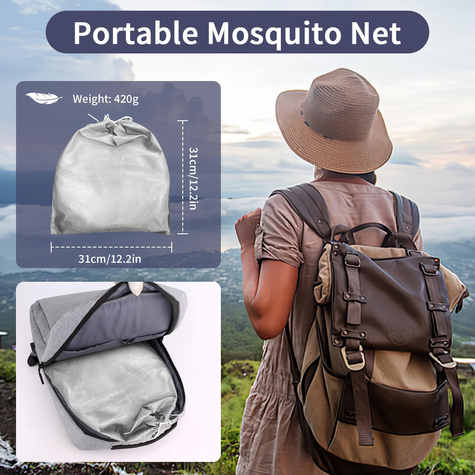 Moustiquaire pliable pop-up pour lit simple familial avec fermeture éclair, tente de camping portable, tente de moustique facile à installer pour la maison, le camping, les voyages, le dortoir