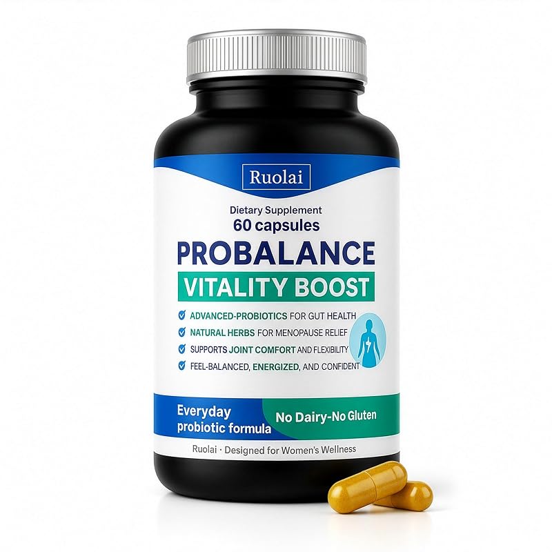 Ruolai Probióticos para Mulheres com 68 bilhões de UFC, cúrcuma, moringa e folha de curry, 60 cápsulas
