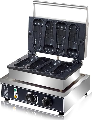 Miniatura 2 de Máquina comercial de gofres de forma extraña, 4 unidades de hierro antiadherente para gofres de pene de 1600 W, acero inoxidable, salchichas para