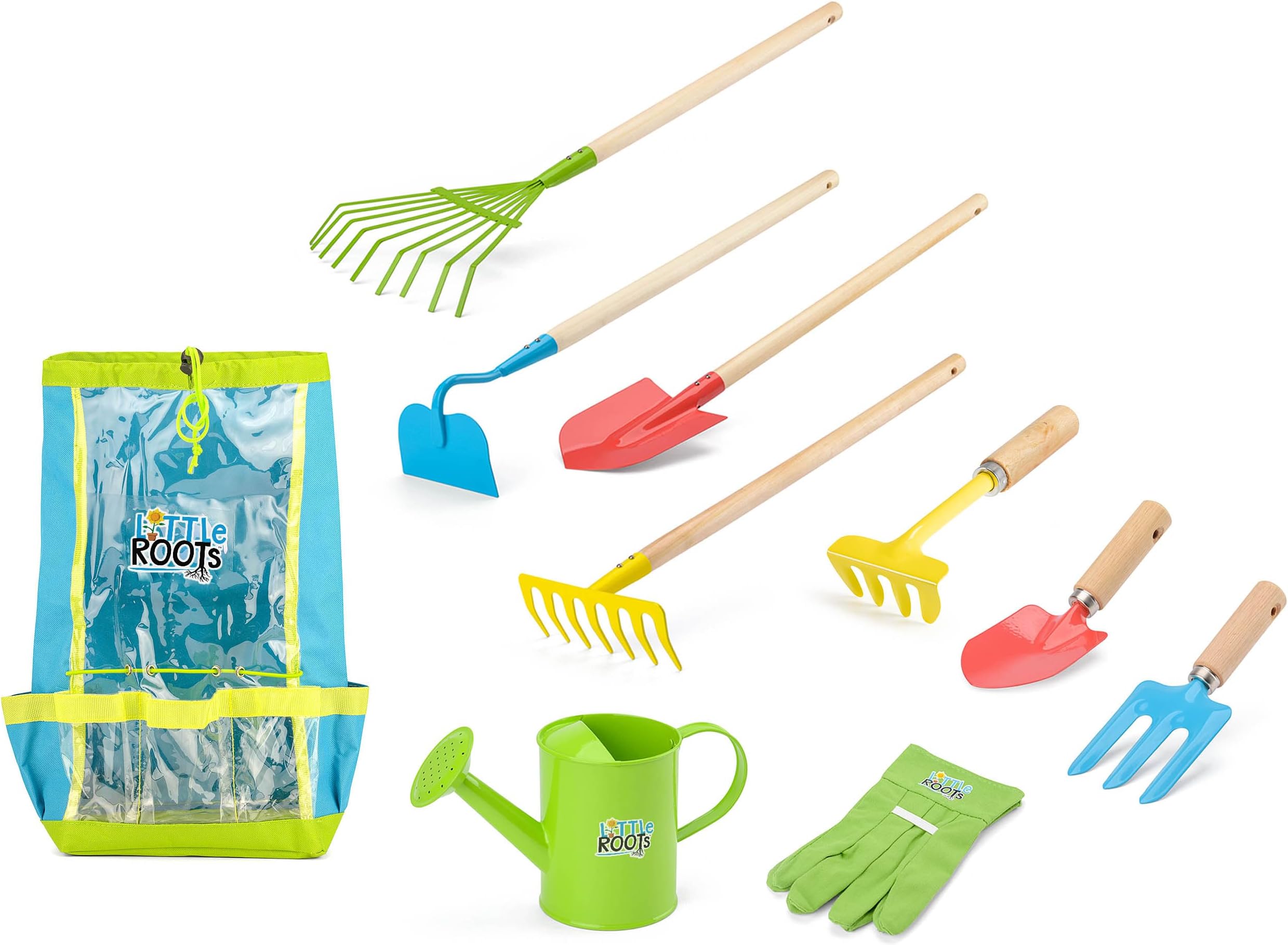 Little Roots Kids Tool Backpack 9 Piece Set, with Watering Can, Gloves, Shovel, Kids Gardening Tool Set, Garden Tools for Boys and Girls