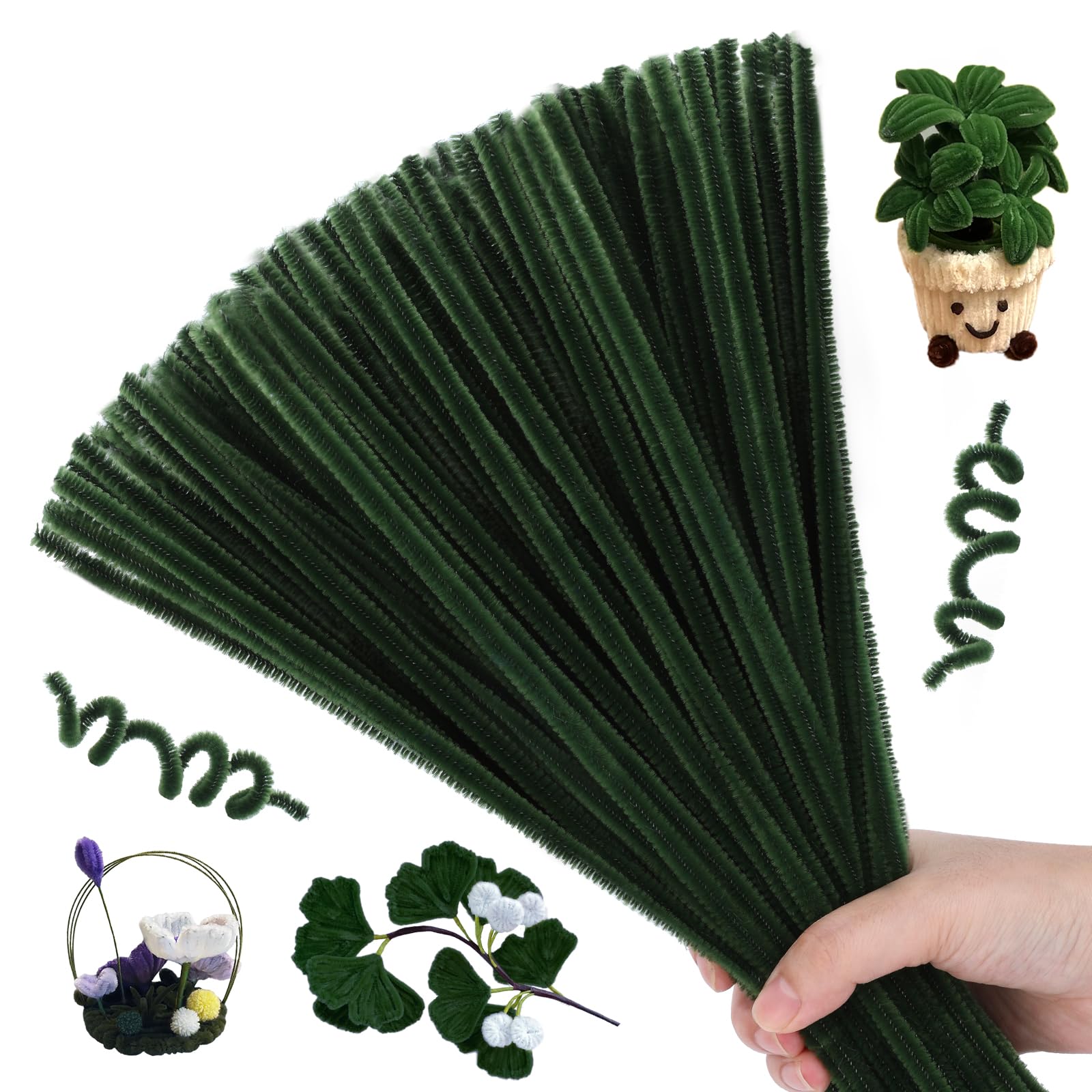 Limpiadores de tuberías para manualidades, 100 palos peludos a granel color verde musgo