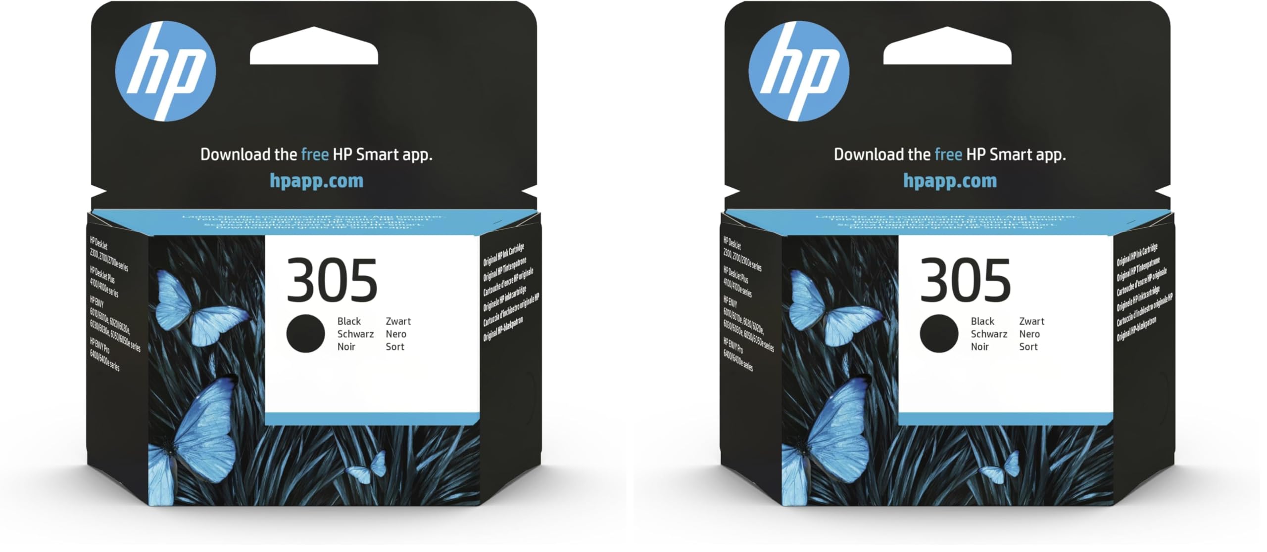 HP 305 3YM61AE, Negro, Cartucho Original de Tinta, Compatible con impresoras de inyección de Tinta DeskJet Serie 2700, 4100, Envy Serie 6020, 6030, 6420, 6430 (Paquete de 2)