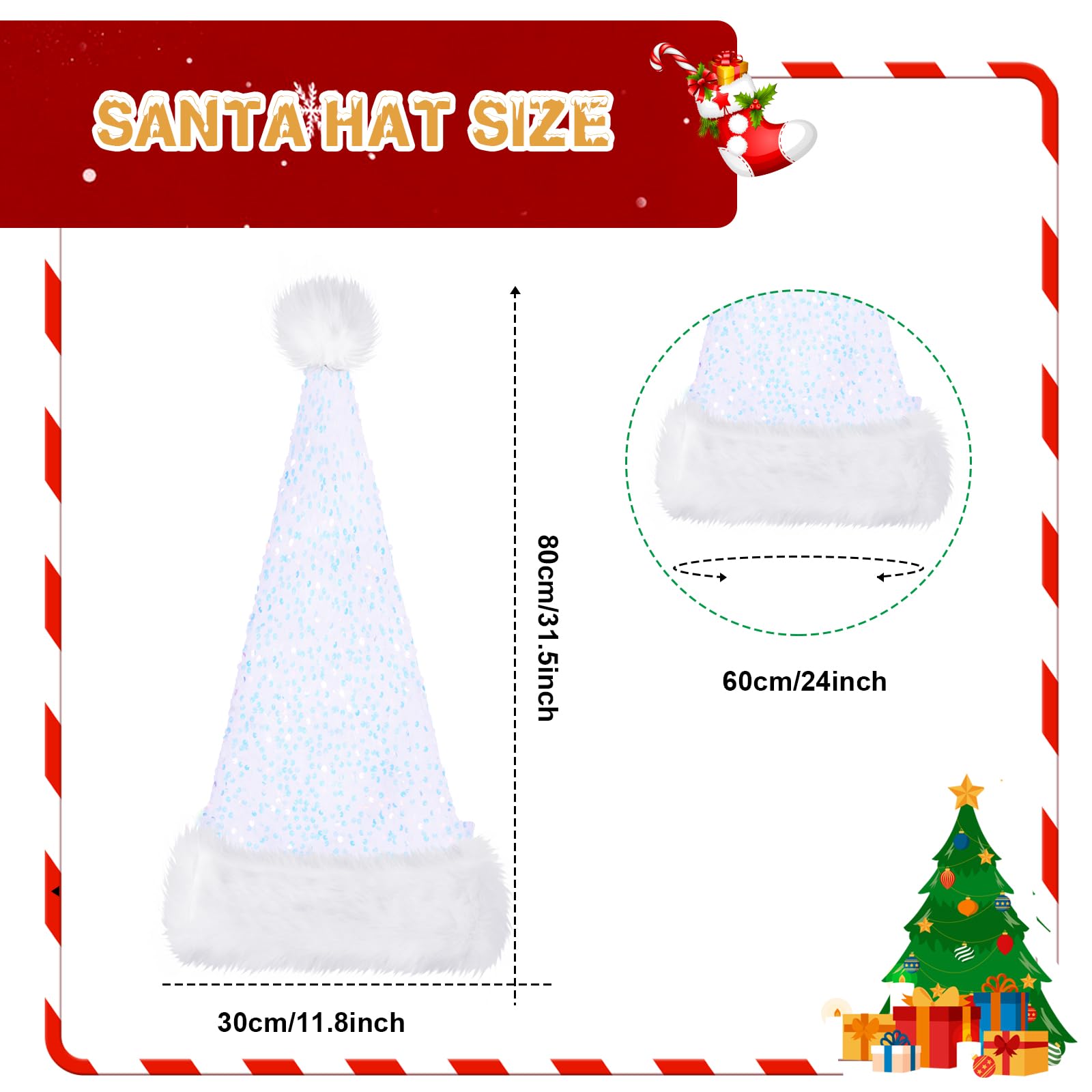 Glitopper 2 sombreros de Papá Noel con lentejuelas brillantes y pompón para adultos, mujeres y hombres, Navidad, Año Nuevo