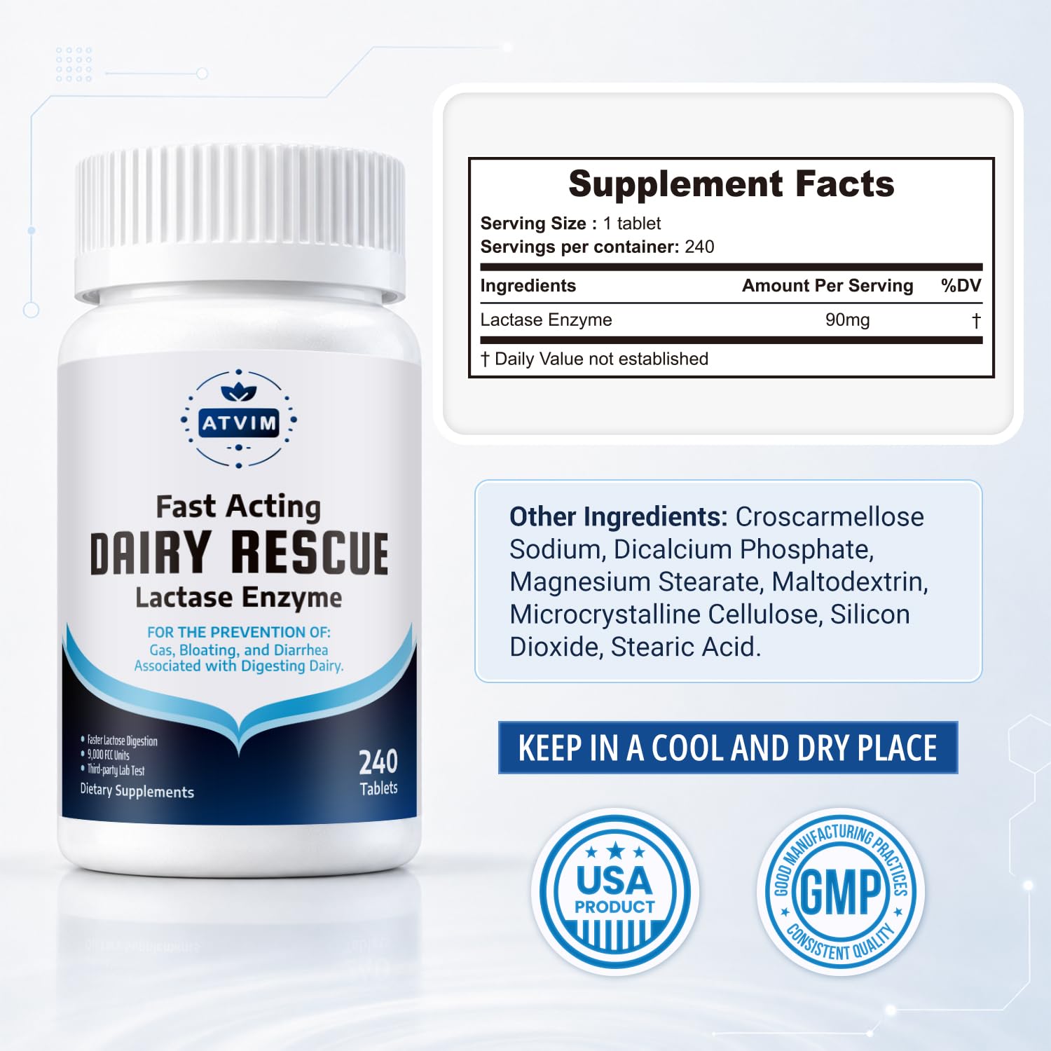 Lactase Enzyme 9000 FCC 240 Tablets, 1 Per Serving — Amazon image 3