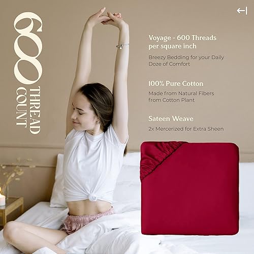 Miniatura 68 de MAYFAIR LINEN 100% Egyptian Cotton Fitted Sheet Twin Size - 600 Thread Count 16" Deep Pocket Twin Fitted Sheet Only, Soft Cooling Elastic Bottom