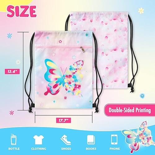 Miniatura 8 de WAWSAM Mochila con cordón - Bolsas con cordón para niños, bolsa de natación para la playa, Azul, Mariposa B