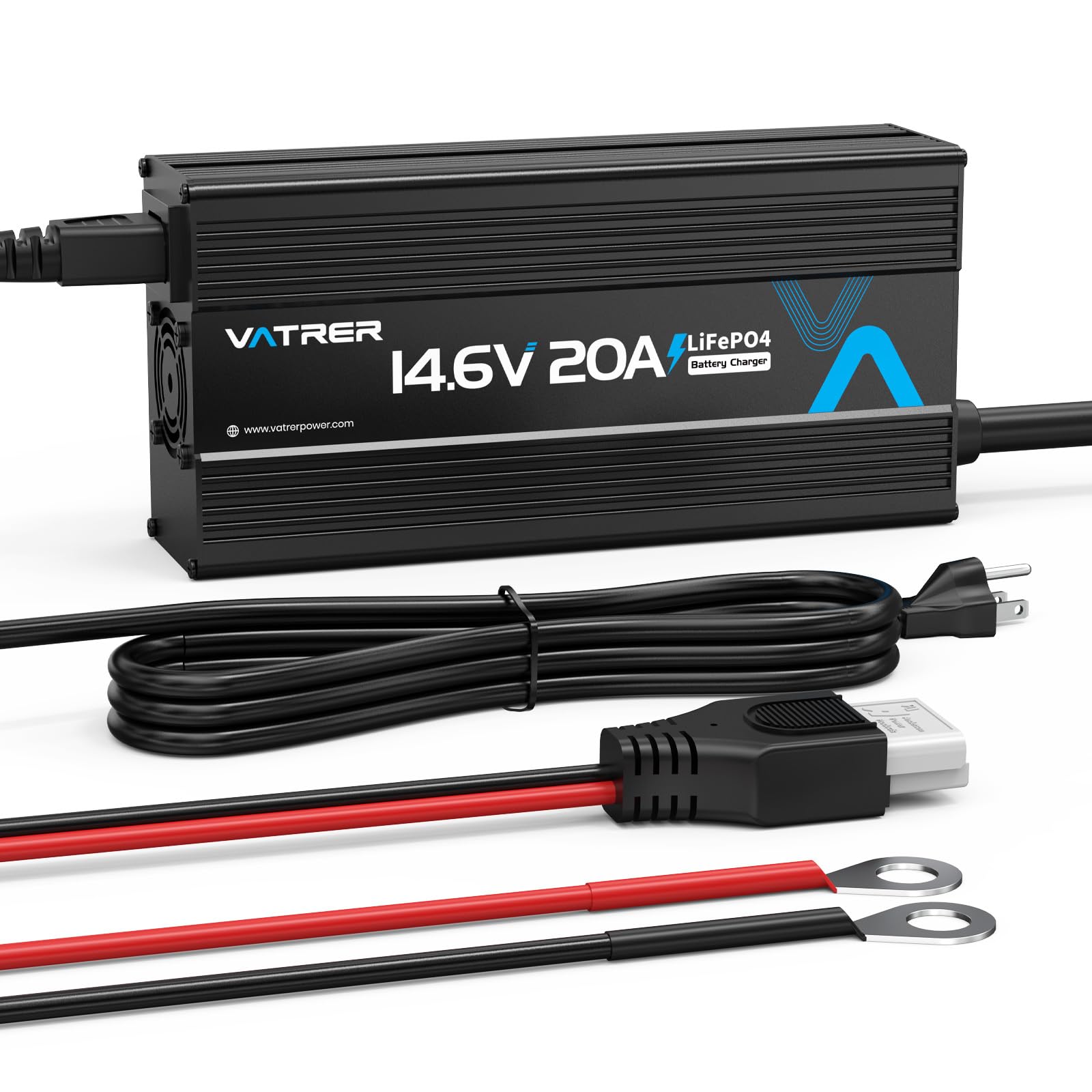 VATRER POWER Caricabatterie al litio a ricarica rapida da 14,6 V AC-DC LiFePO4 Caricabatteria per batteria al litio da 12 V, con protezione multipla e indicatore LED, ventola di raffreddamento
