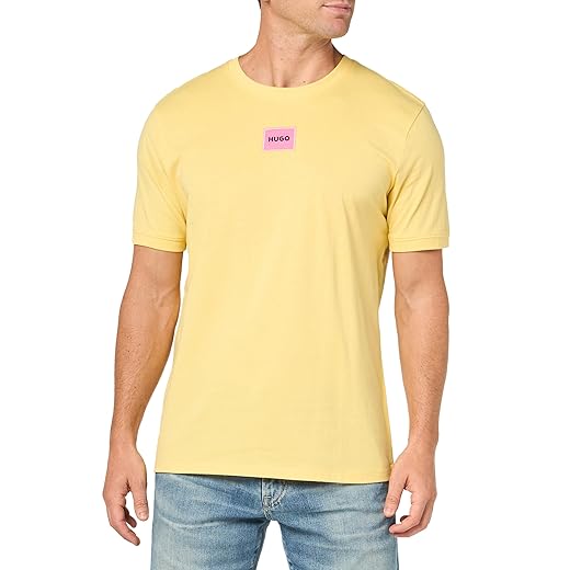 HUGO Camiseta masculina com gola redonda e ajuste regular com logotipo central