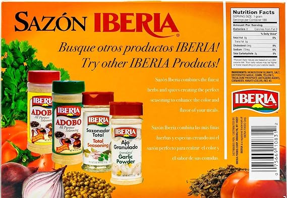 Sazon Iberia Jumbo Pack with Coriander and Achiote 6.34 Oz 36 Packs