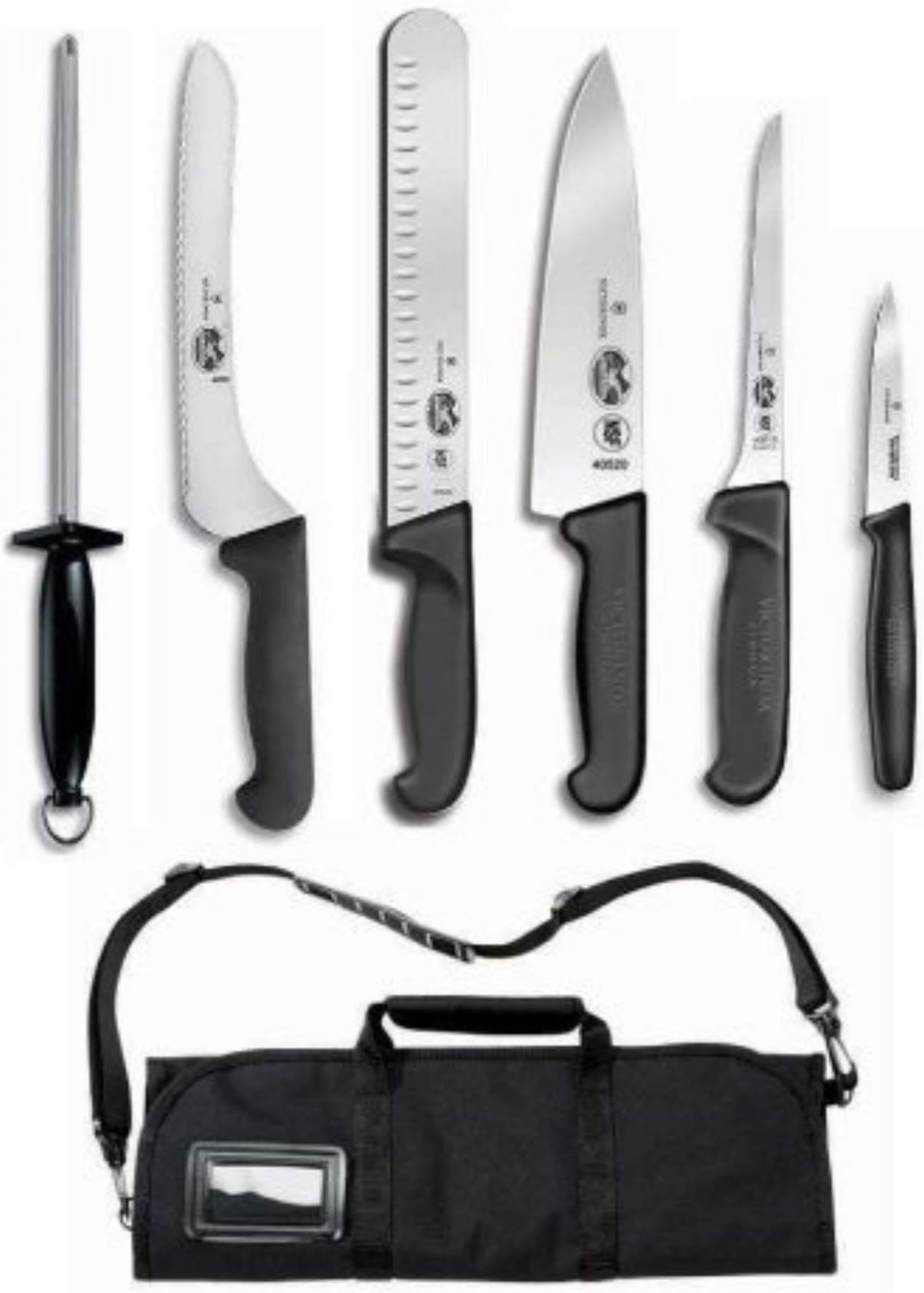 Forschner 7 Pc Fibrox Deluxe Culinary Knife Roll Set,Black