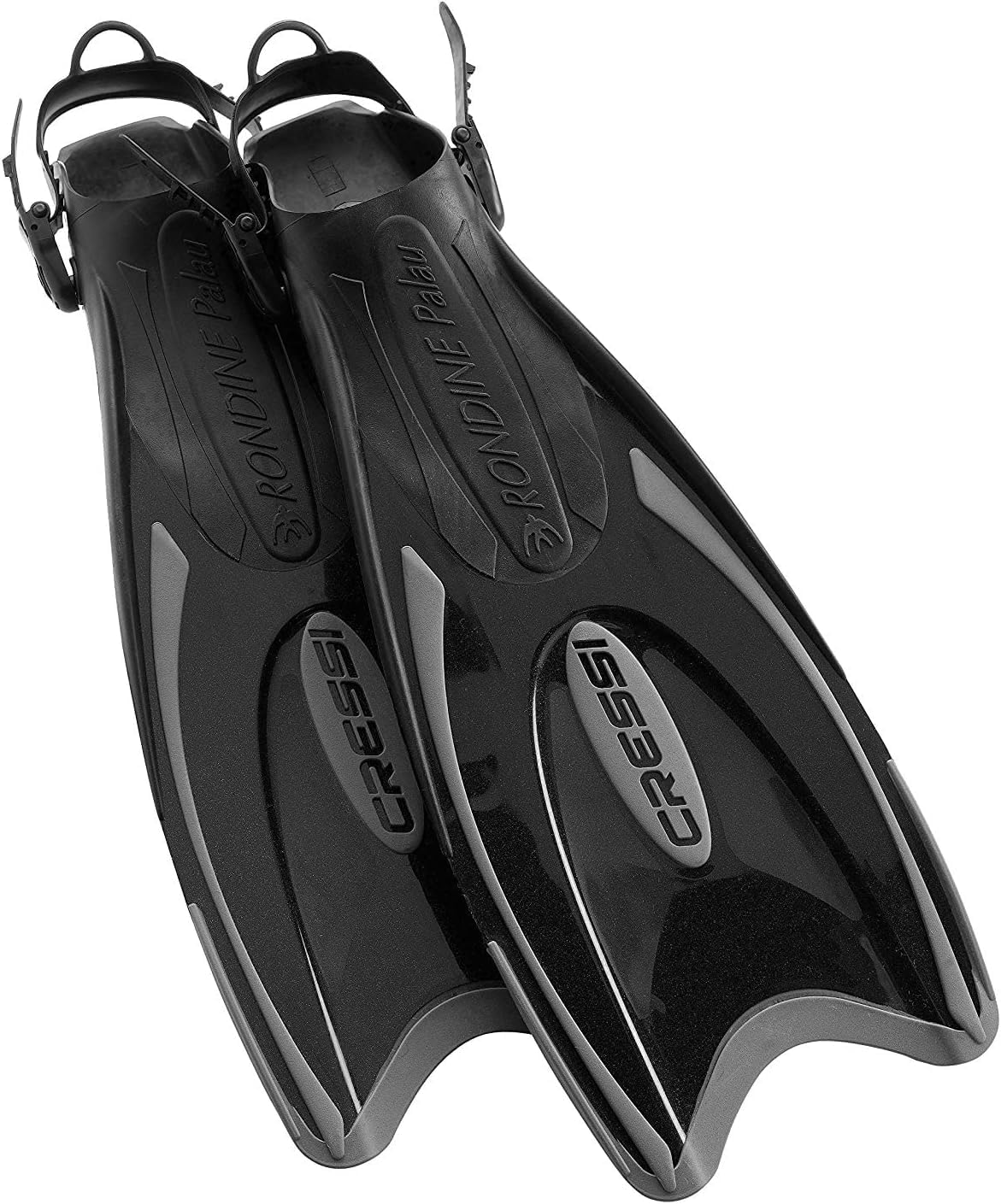 Cressi Snorkeling Adjustable Fins for All Family - Long Blade Versatile Open Heel Flippers - Palau: made in Italy Black/Titanium M/L | US Man 8.5/11 | US Lady 9.5/12 | EU 41/44