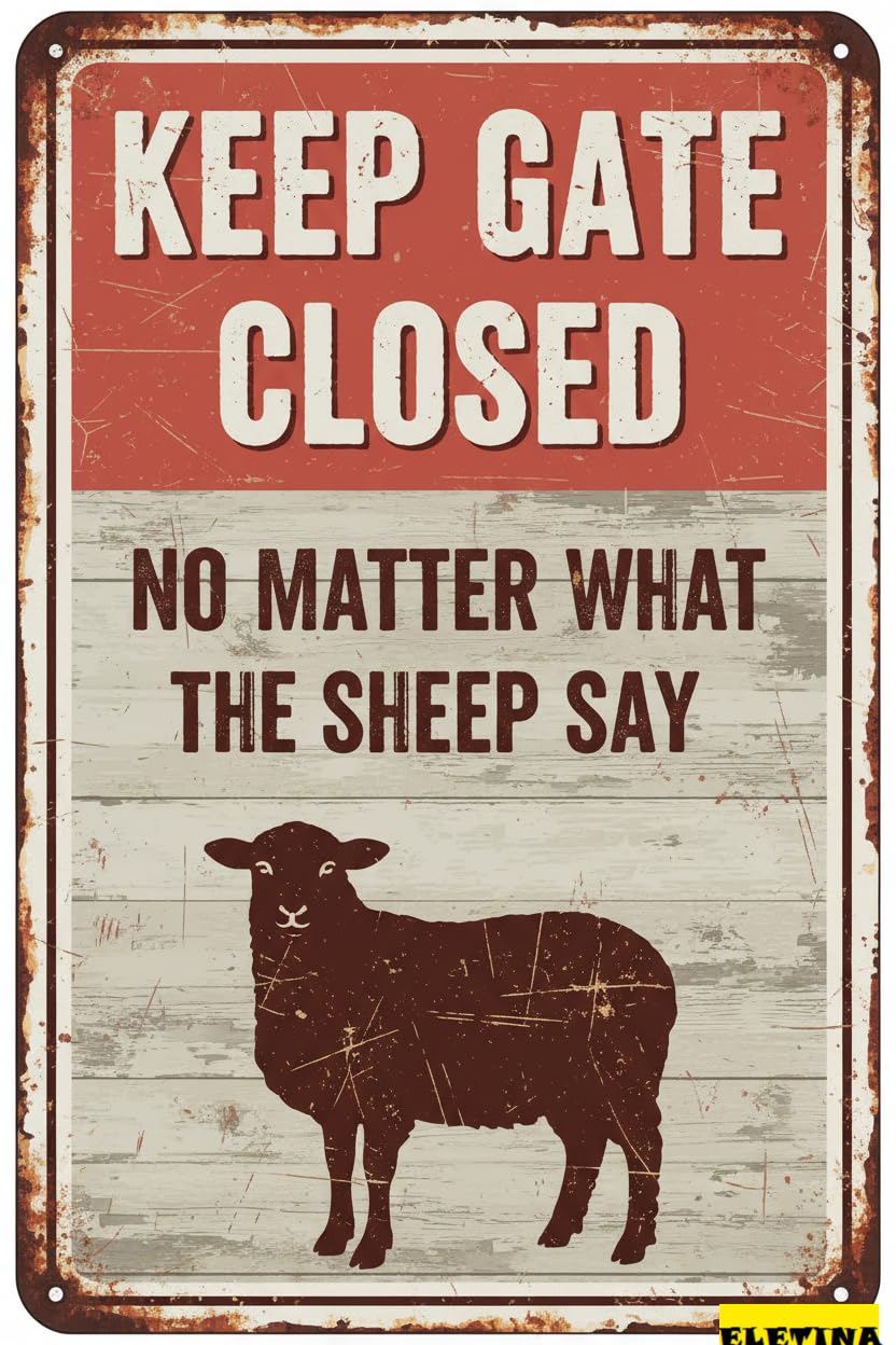 Keep Gate Closed Sheep Tin Sign, 8x12 Inch