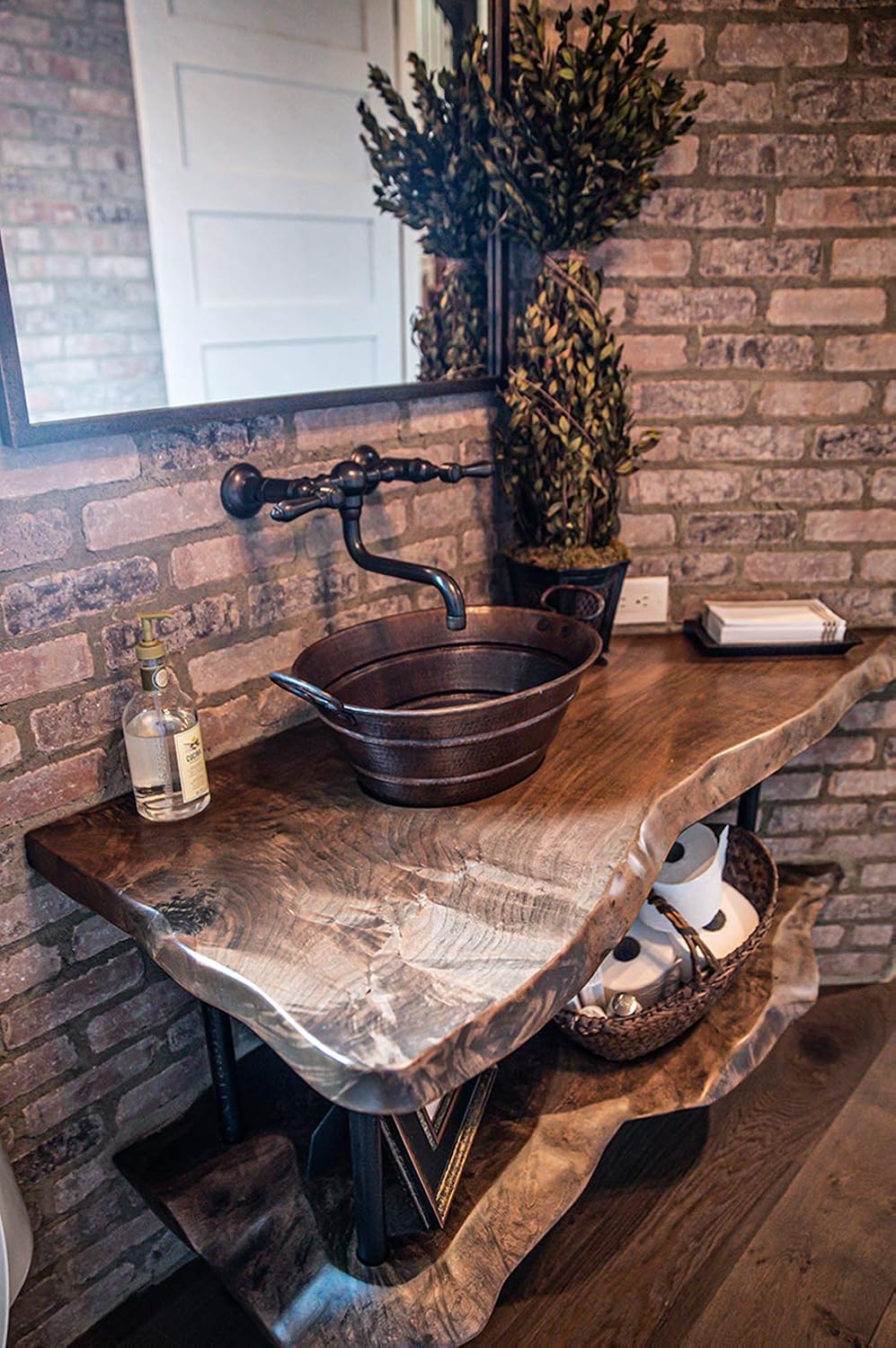 Premier Copper Products VOB16DB 19-Inch Oval Bucket Vessel Hammered Copper Sink with Handles