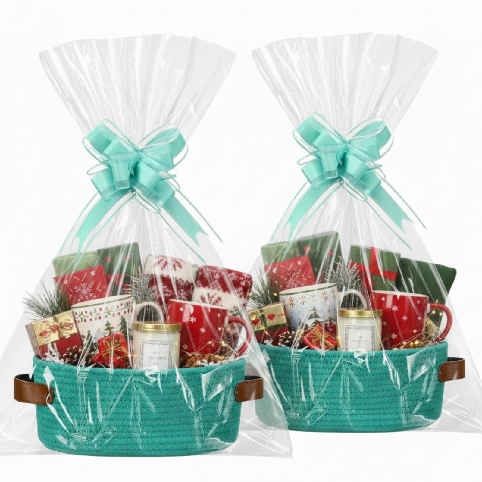Colingmill 2 Pack Easter Woven Baskets for Gifts Empty with Handle 12 x 8 x 5 Inch Small Holiday Basket with Bag and Ribbon Empty Organizer for Easter