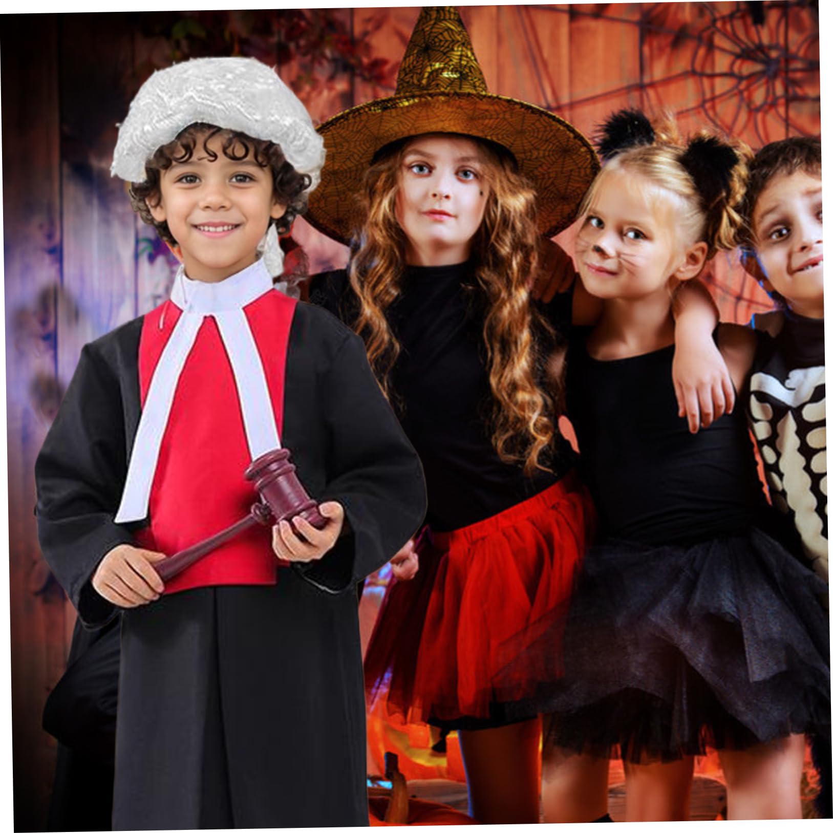 1 juego de disfraz de Halloween para niños, incluye bata de juez con cuello, mazo y peluca, disfraces de cosplay para niños