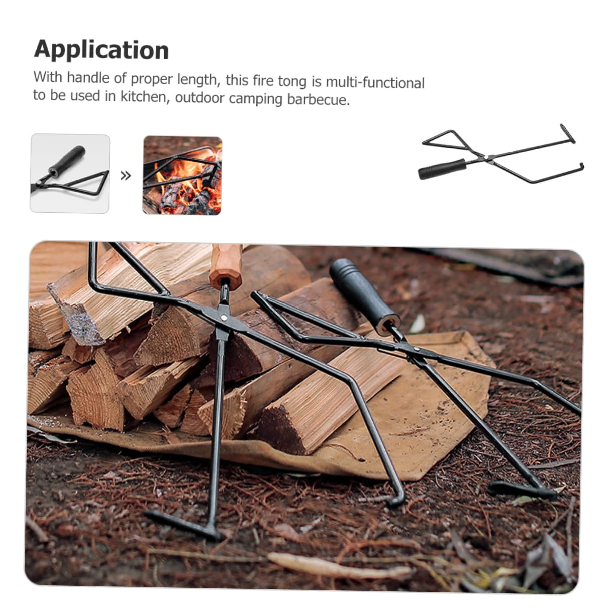 Pinza de Carbón para Chimenea de Camping con Mango de Madera Negra | Hierro Resistente, Agarre de Precisión para Manipular Brasas, 1 Pieza para Hotel y Fogata Exterior