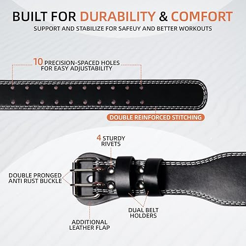 Miniatura 5 de Cinturón de cuero para levantamiento de pesas, soporte lumbar acolchado de 4 y 6 pulgadas, 10 agujeros ajustables, cinturón de peso para gimnasio,