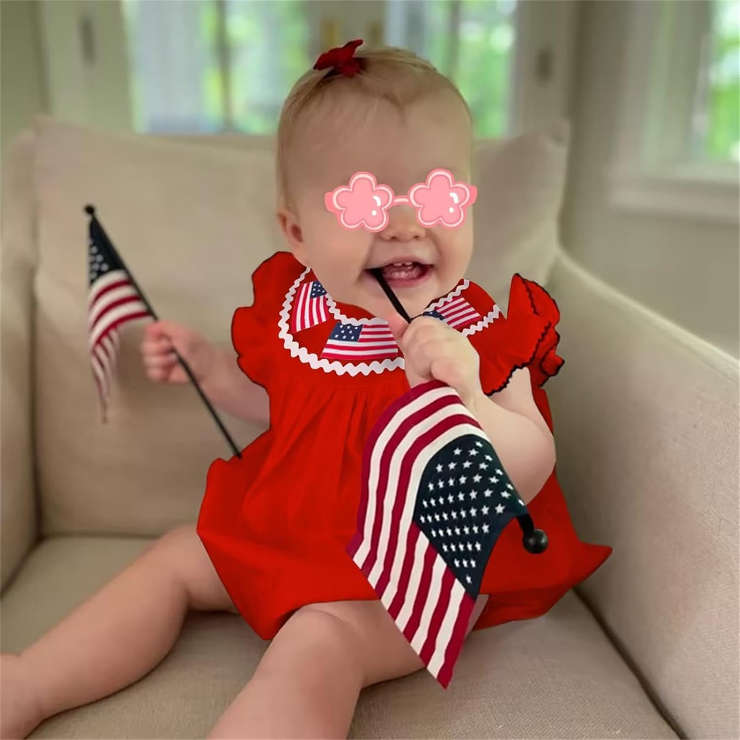 GLIGLITTR Baby Girls 4th of July Onesie Romper American Flag Jumpsuit Infant Bodysuit Independence Day Patriotic Outfits