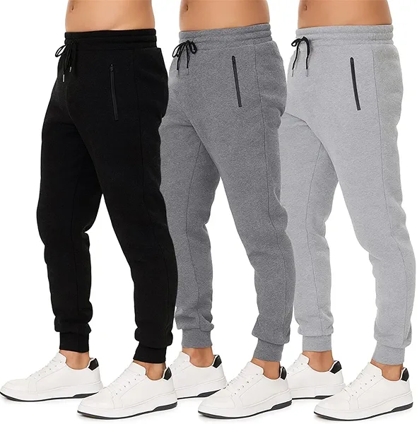 Sweatpants for Men 3 Pack Joggers - Men's Athletic Sweatpants Pockets & Zipper Active Workout Pants, Dark Grey/Light Grey/Black, Medium