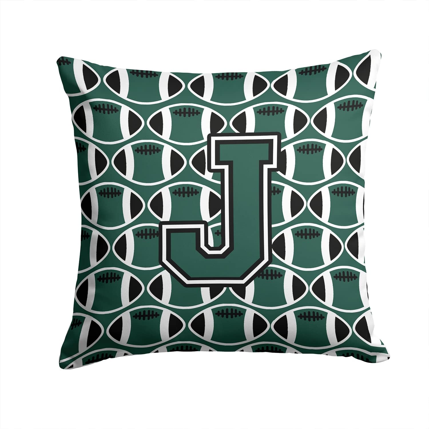 Caroline's Treasures CJ1071-JPW1414 Letter J Football Green and White Fabric Decorative Pillow Machine Washable, Indoor Outdoor Decorative Pillow for Couch, Bed or Patio, 14Hx14W