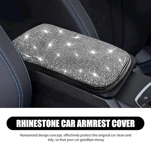 Miniatura 5 de 1 protector brillante para reposabrazos de automóvil, 8.66 x 11.81 pulgadas, con diamantes de imitación, banda elástica montada en la consola