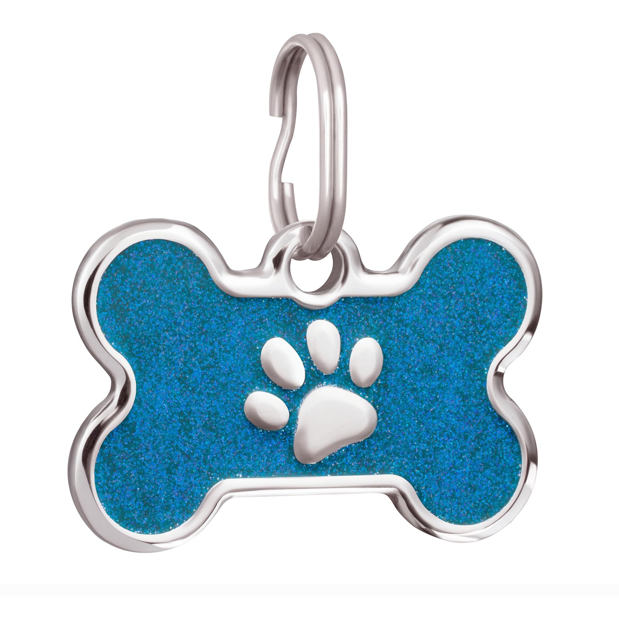 CoolDogs Paw Print Stainless Steel Glitter Pet ID Tags for Dogs and Cats, Personalized Dog Tag, Cat Tag, Dog Name Tags, Cat Name Tags with Custom Engraved ID on The Back Side (Aqua, Small)
