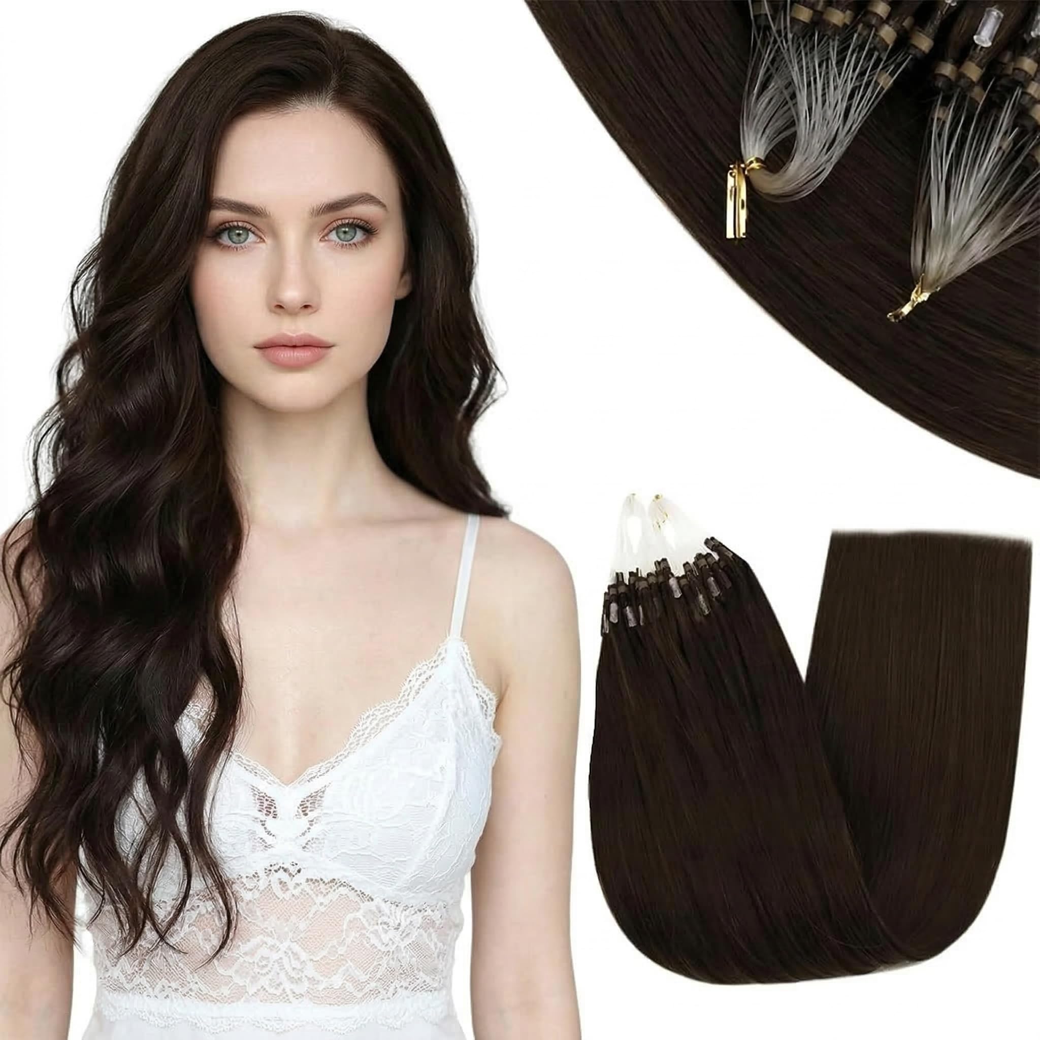 RUNATURE 18 Inch Nano Hair Extensions Real Human Hair Black Balayage Brown Nano Beads Hair Extensions Real Human Hair Ombre Blonde Invisible Straight Remy Nano Rings Hair 50g 50s #1b/4/27 — view 41