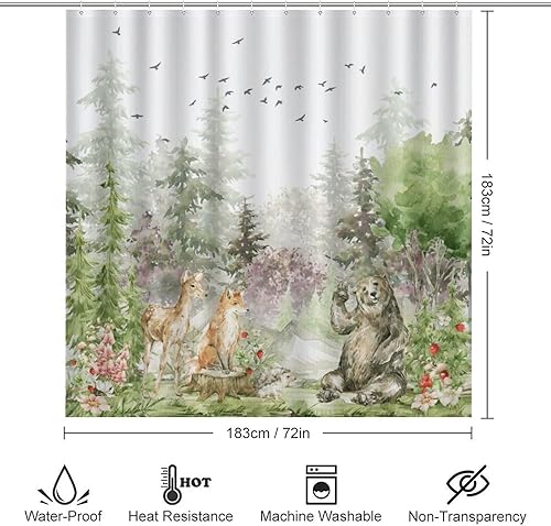 Miniatura 10 de Juego de 4 cortinas de ducha de otoño con diseño de bosque y vida silvestre, cabaña de acuarela, animales del bosque, ardilla, oso, zorro, hojas de