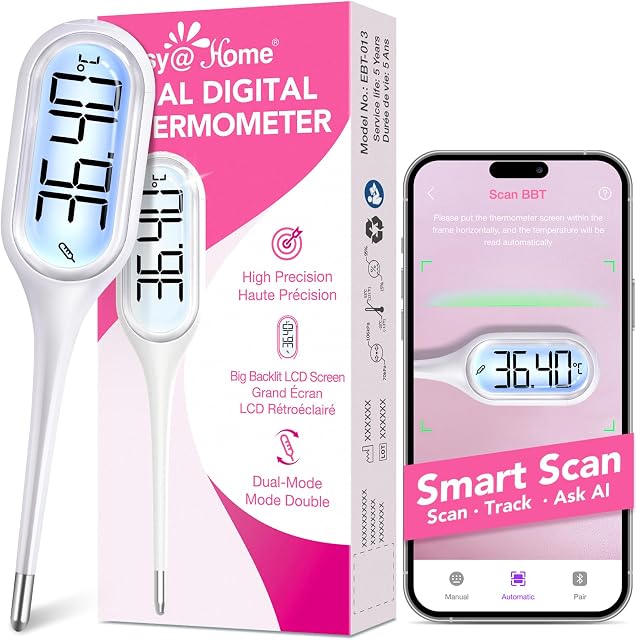 Thermomètre oral basal numérique : Easy@Home grand affichage rétroéclairé - 2 modes - Précision BBT et lecture rapide en 12s | Suivi de la température de fertilité et détection de fièvre