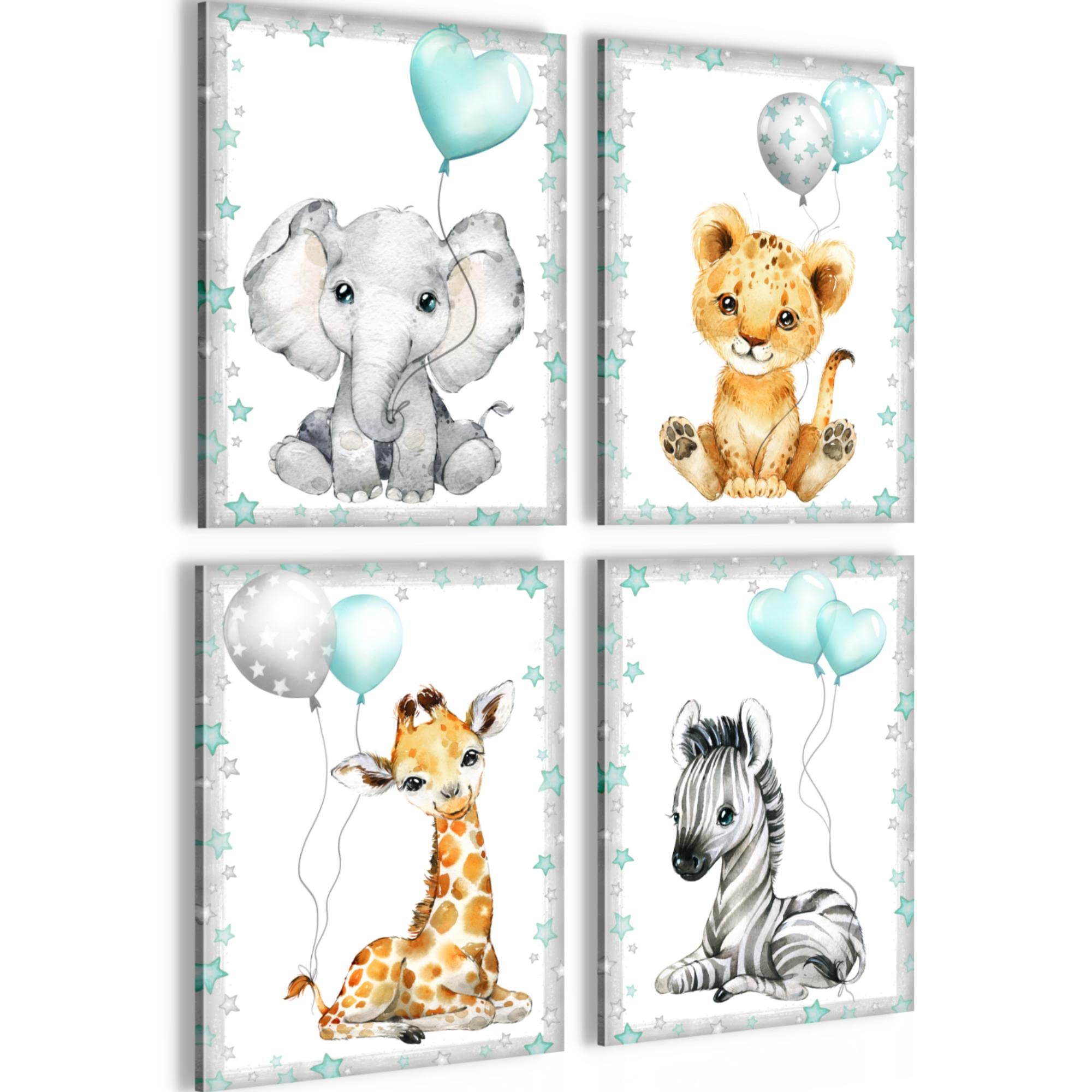 Novart Bilder Tiere - Fertig Zum Aufhängen - Kein Extra Rahmen benötigt - Wandbilder Set Kinderzimmer Mädchen Junge - N016647b