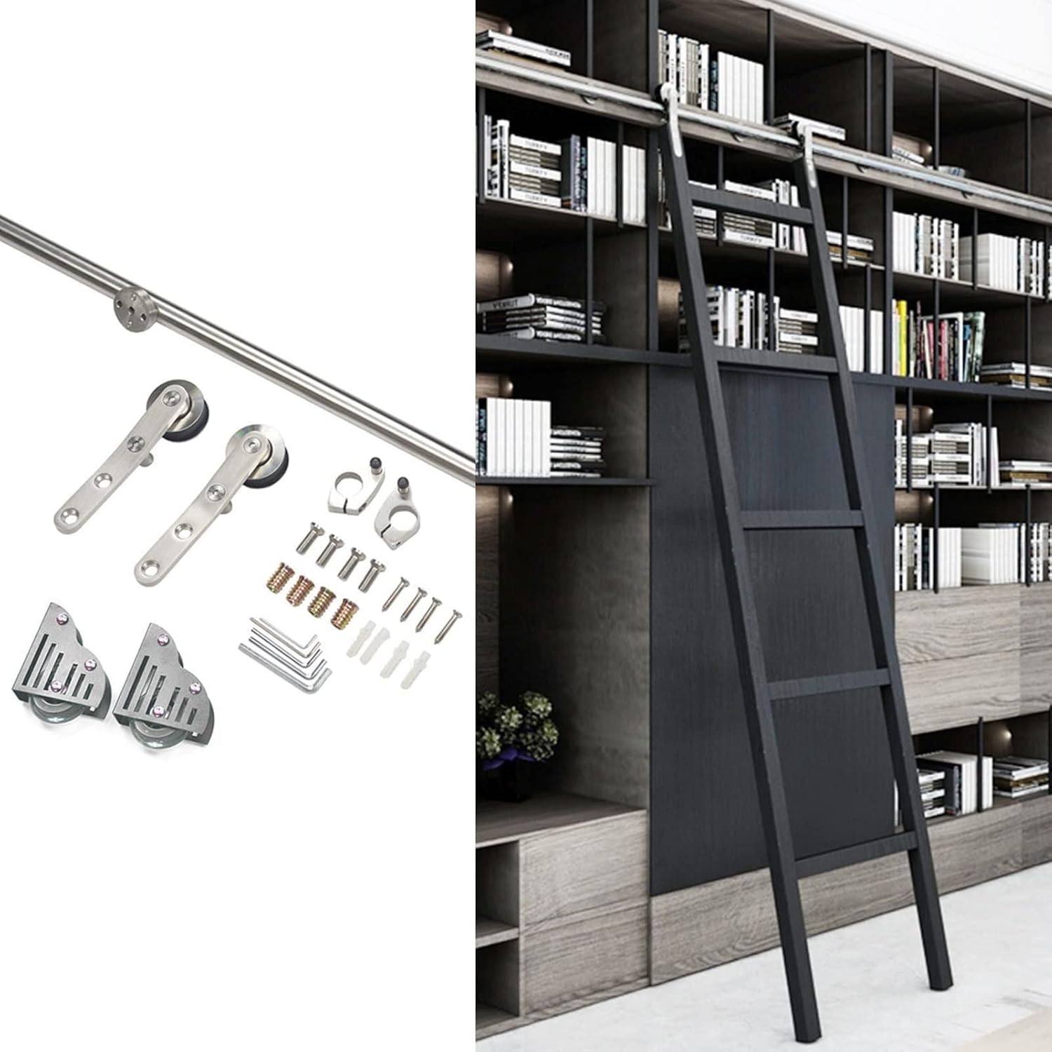 Rolling Ladder Hardware Library - Library Sliding Ladder Track Kit,Sliding Barn Door Track Accessories,LOFT Movable Ladder Sliding Track,Stainless Steel,Easy to Insta,B-200cm(6.6 ft) Track