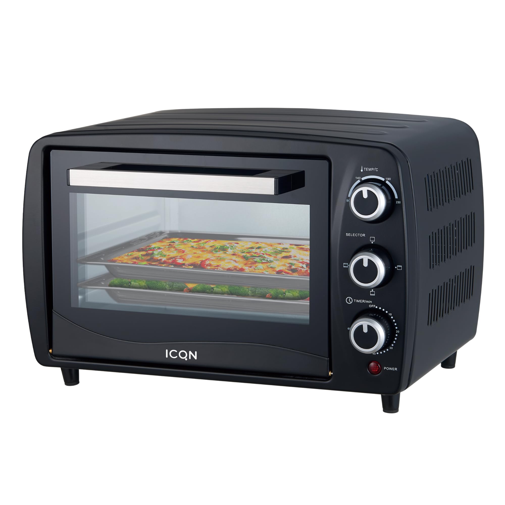 ICQN Kompaktowy mini piekarnik 15 litrów, 1200 W, timer 60 min, 3 funkcje gotowania, 90°-230°C, mały piekarnik kempingowy, antracytowy, 2 lata