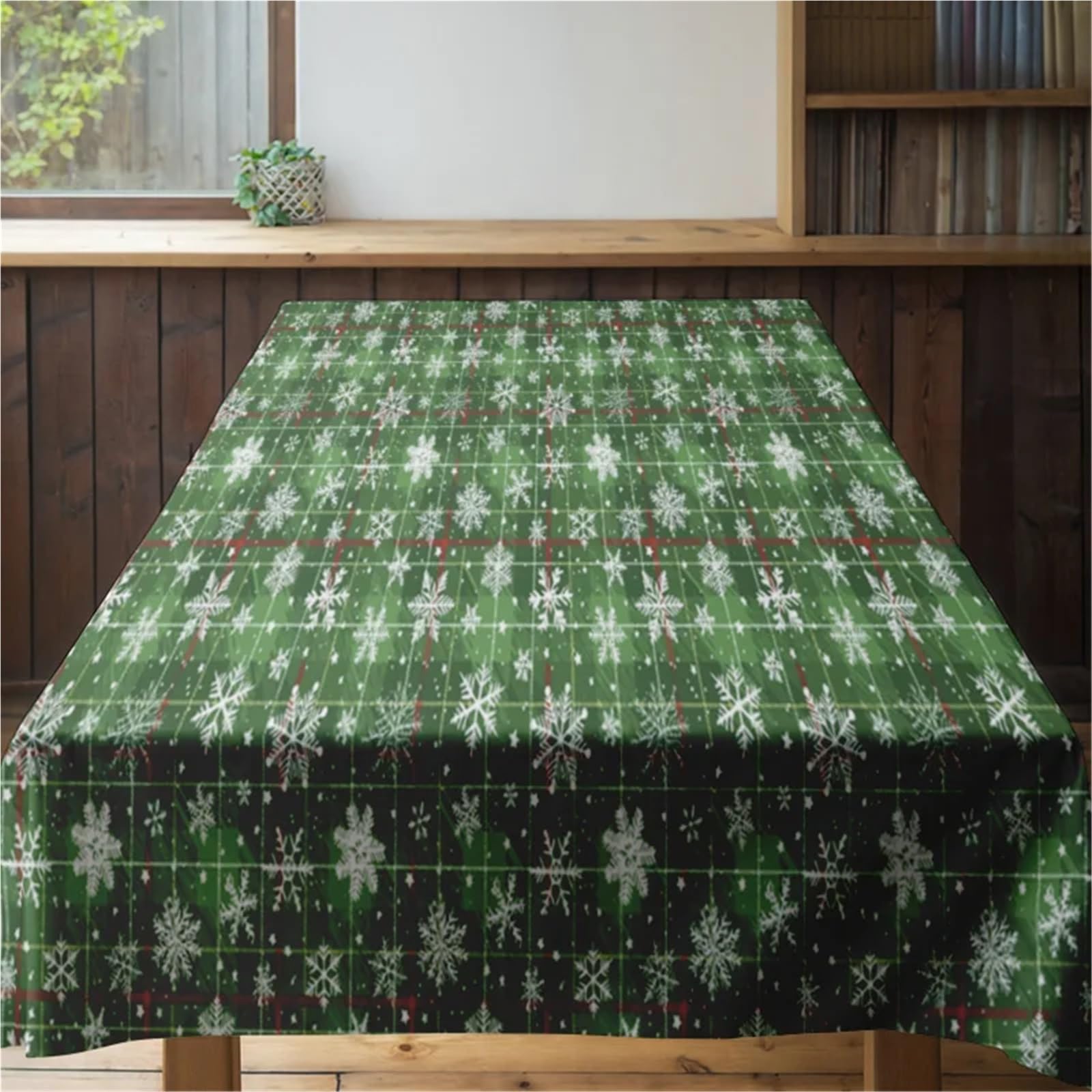 Waterproof Tablecloth Festive Green Snowflakes Holiday Dinner Party Decor Table Cover Winter Tableclot para Comedor(140X180CM)