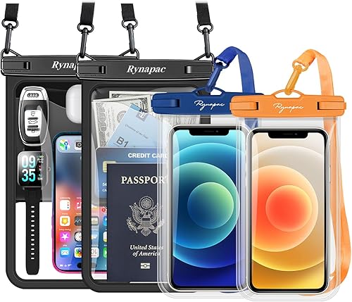 Paquete de 4 bolsas impermeables para teléfono, paquete de 2 unidades de 10 pulgadas + 2 unidades de 7.5 pulgadas, soporte impermeable para teléfono