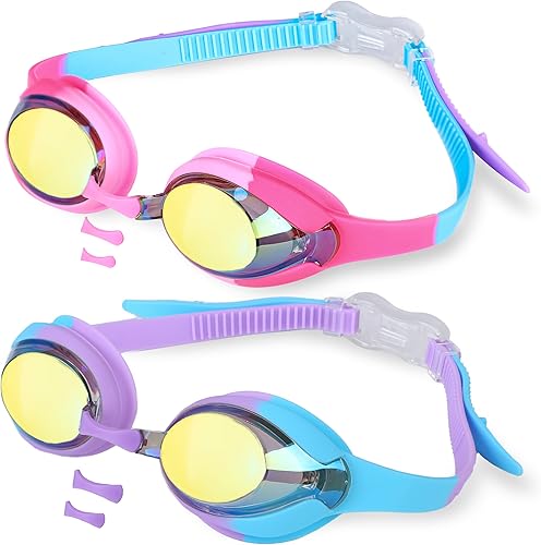 Miniatura 1 de EcoNour Gafas de natación para niños (de 3 a 12 años), antivaho y con protección UV, ajuste personalizado, correa de silicona duradera, lentes de