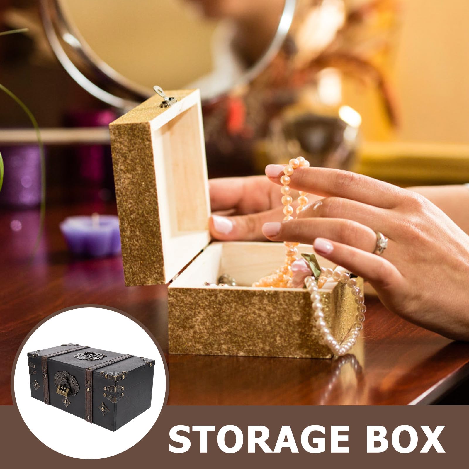HANABASS Schmuckorganizer Hölzerne Aufbewahrungsbox Schmuckkästchen Vintage mit Schloss und Ausreichender Kapazität mit Deckel für Schlafzimmer und Wohnzimmer