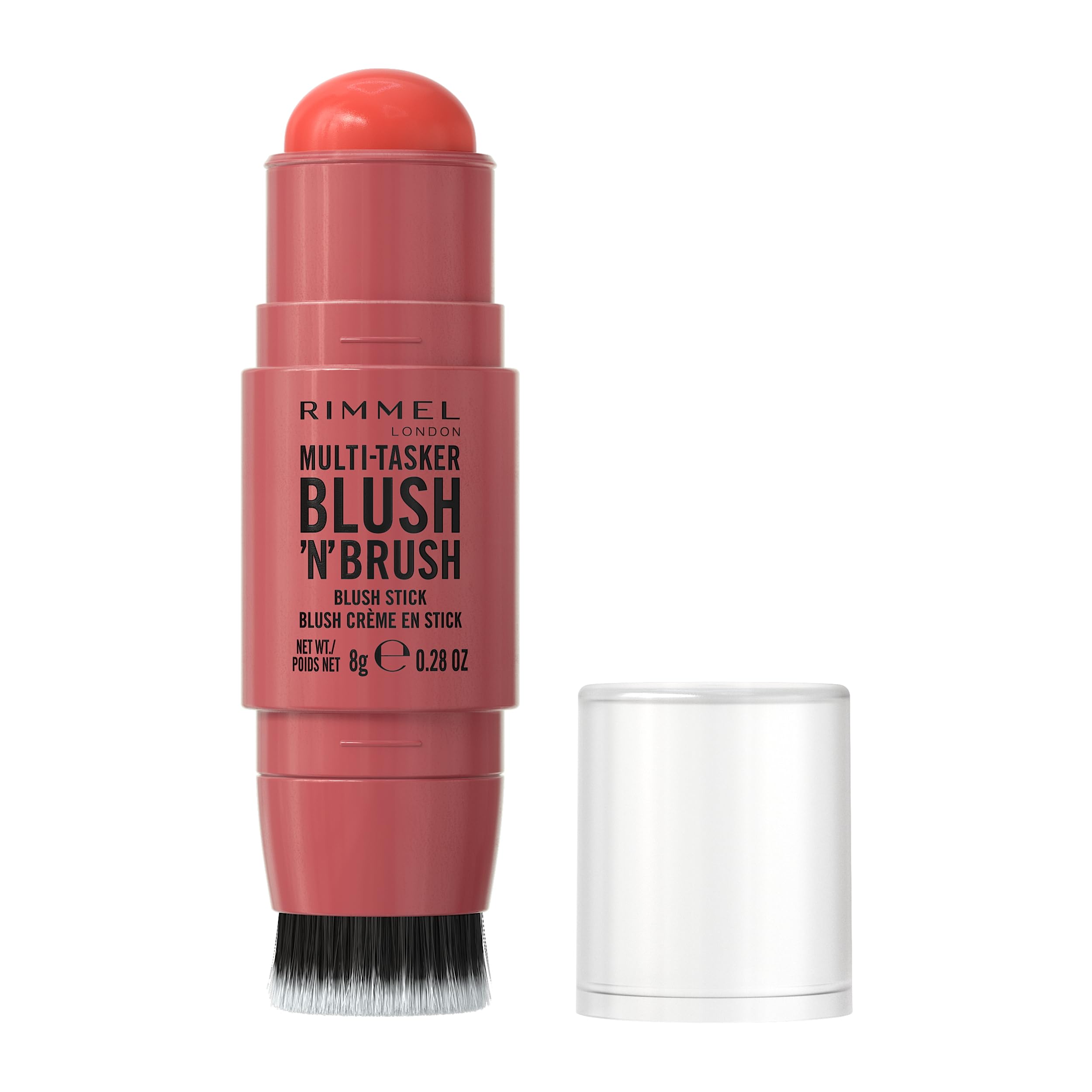 Rimmel Multi Tasker Blush'N'Brush, Dual-Ended Blush Stick with Built-in Brush, Cream-to-Powder Formula for a Smooth, Weightless Finish, Coral Dust, 8g