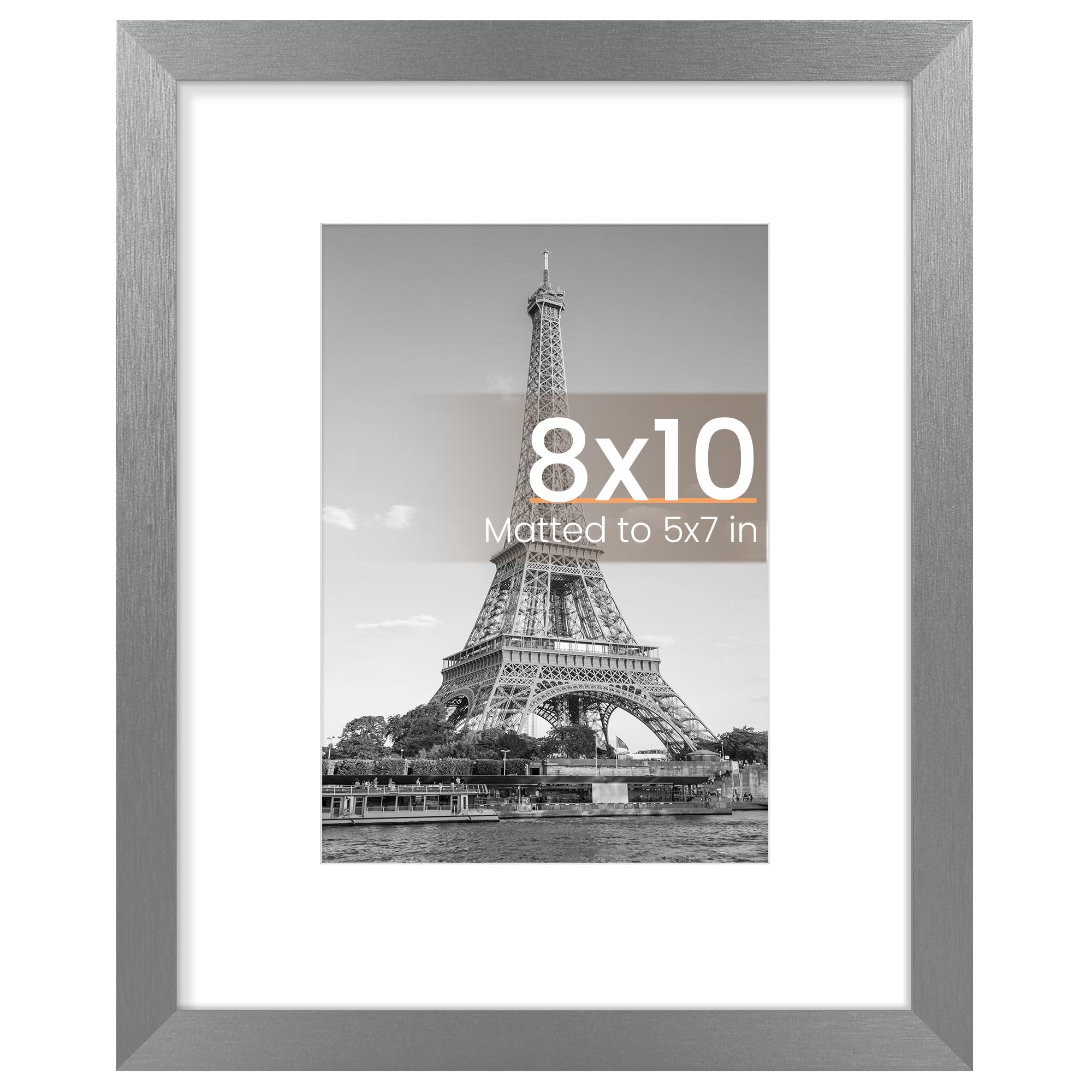 upsimples 8x10 Picture Frame, Wall Decor Photo Frames, Metallic Gray 1 Pack | 8 x 10 Frame, 5x7 Frame with Mat for Gallery Wall, Family, Baby, Dog, Dorm, Christmas,Mothers' Day