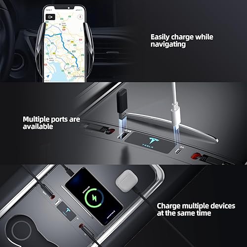 Miniatura 3 de Tesla USB Hub for 2021 2022 2023 Tesla Model 3 Model Y,Retractable Hub Docking Station with Fast Charging Cable Multi Port,Tesla Accessories Docking