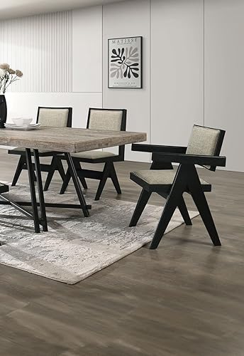 Miniatura 6 de Juego de 2 sillas de comedor contemporáneas para mesa de habitación y asientos, sillas de cocina, brazos tapizados de tela, chapa de roble, madera