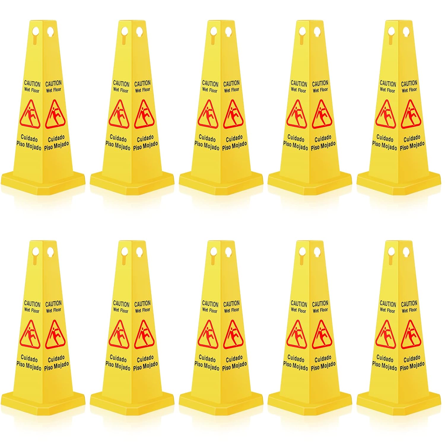Floor Safety Cone Yellow Caution Wet Floor Sign 4 Sided Wet Cone Sign Public Caution Yellow Avoid Fall Slip Accident for Indoors and Outdoors(10 Pieces)
